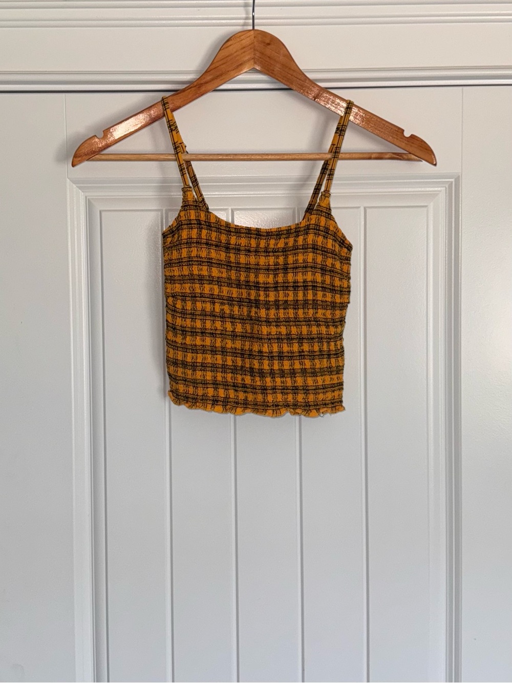 Hollister Yellow Plaid Smocked Crop Cami